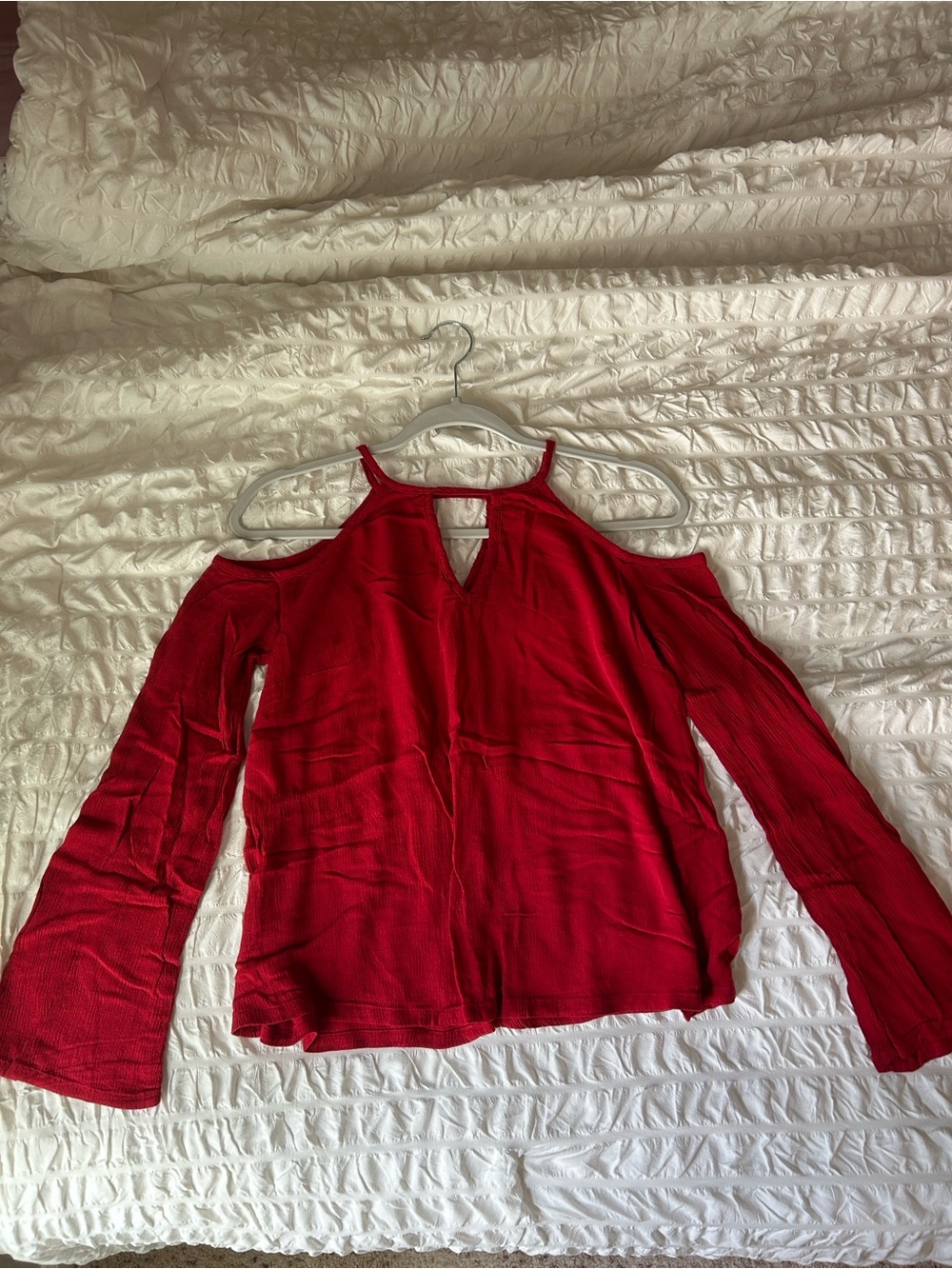 Women’s Cut Out Shoulder Red Long Sleeve Top - Mossimo